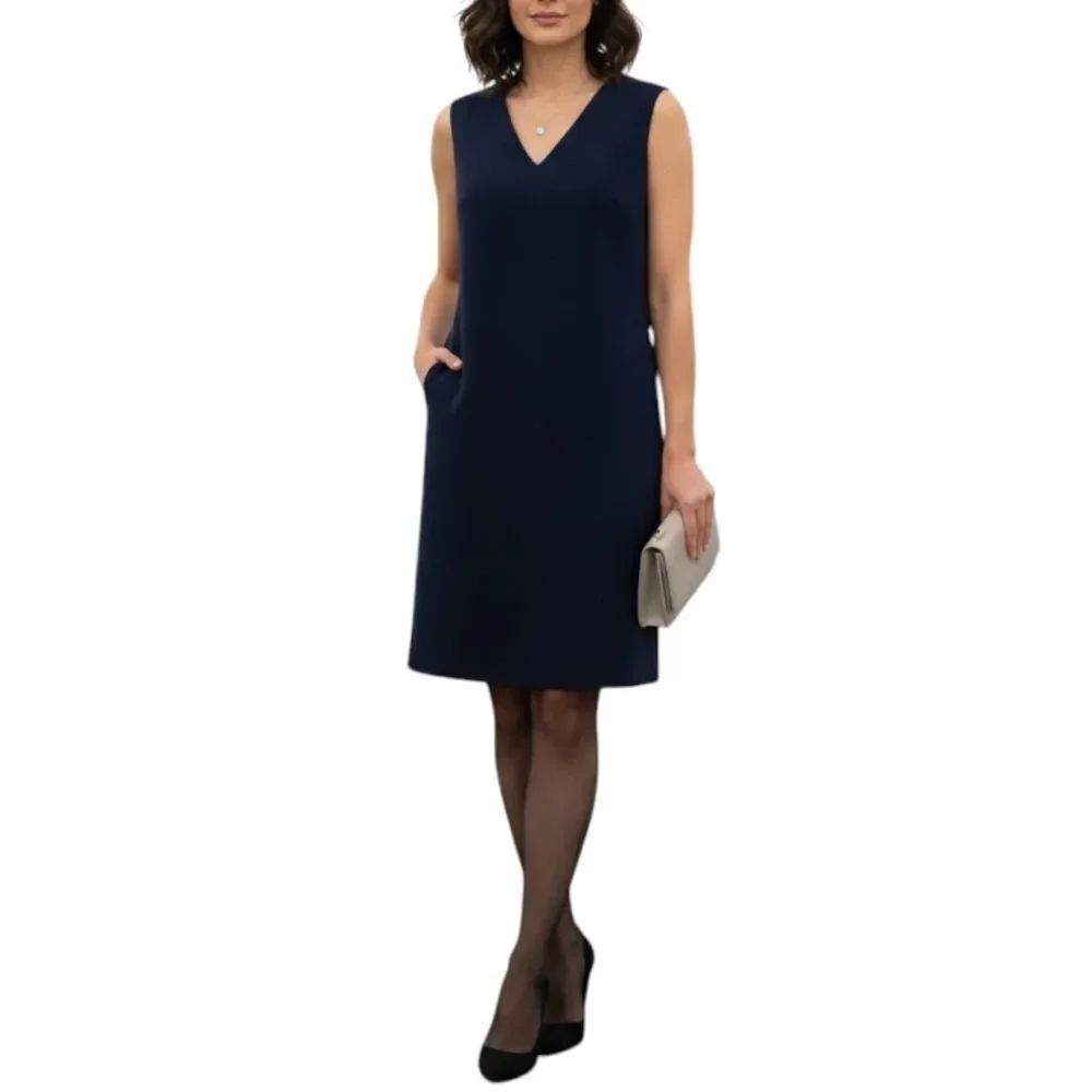 Judith & Charles Navy Triacetate V-Neck Shift Mini Dress NWT Size 0